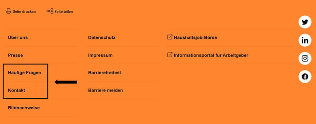 Darstellung der Kontaktmöglichkeiten im Footer auf minijob-zentrale.de