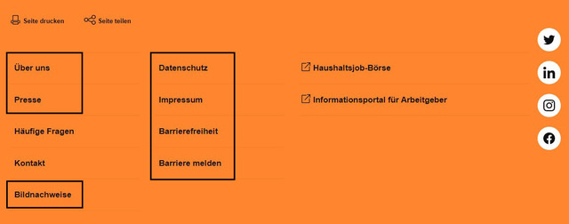 Darstellung des Footers der Minijob-Zentrale