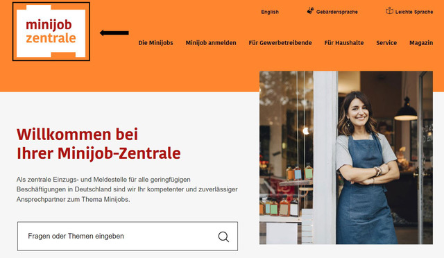 Darstellung des Logos auf der Startseite von minijob-zentrale.de